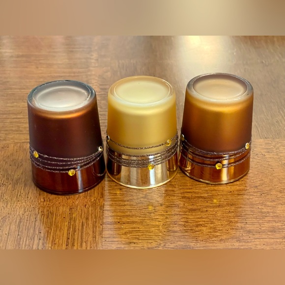 Elegant Decorative Votive Candle Holders - Set of 3 on Amber Crackle Glass Tray - Picture 13 of 14